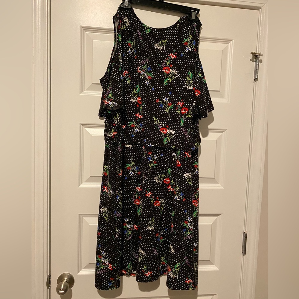 Black dress with polka dots and flowers